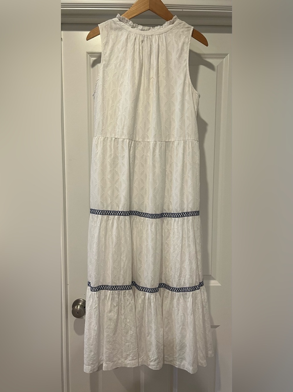 Tommy Bahama White Sleeveless Embroidered Tiered Maxi Dress with Blue Tassel - Picture 2 of 6